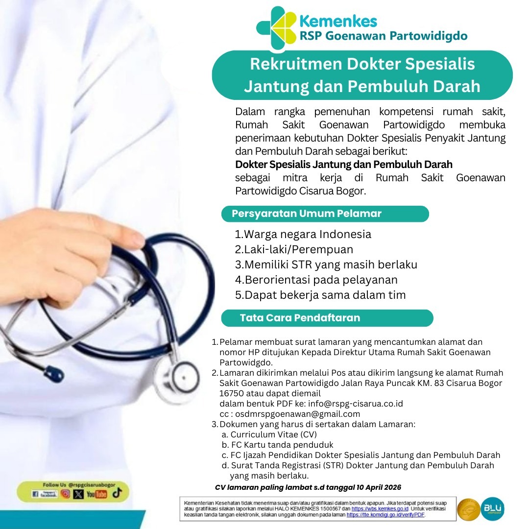 Rekrutmen Dokter Spesialis Jantung dan Pembuluh Darah