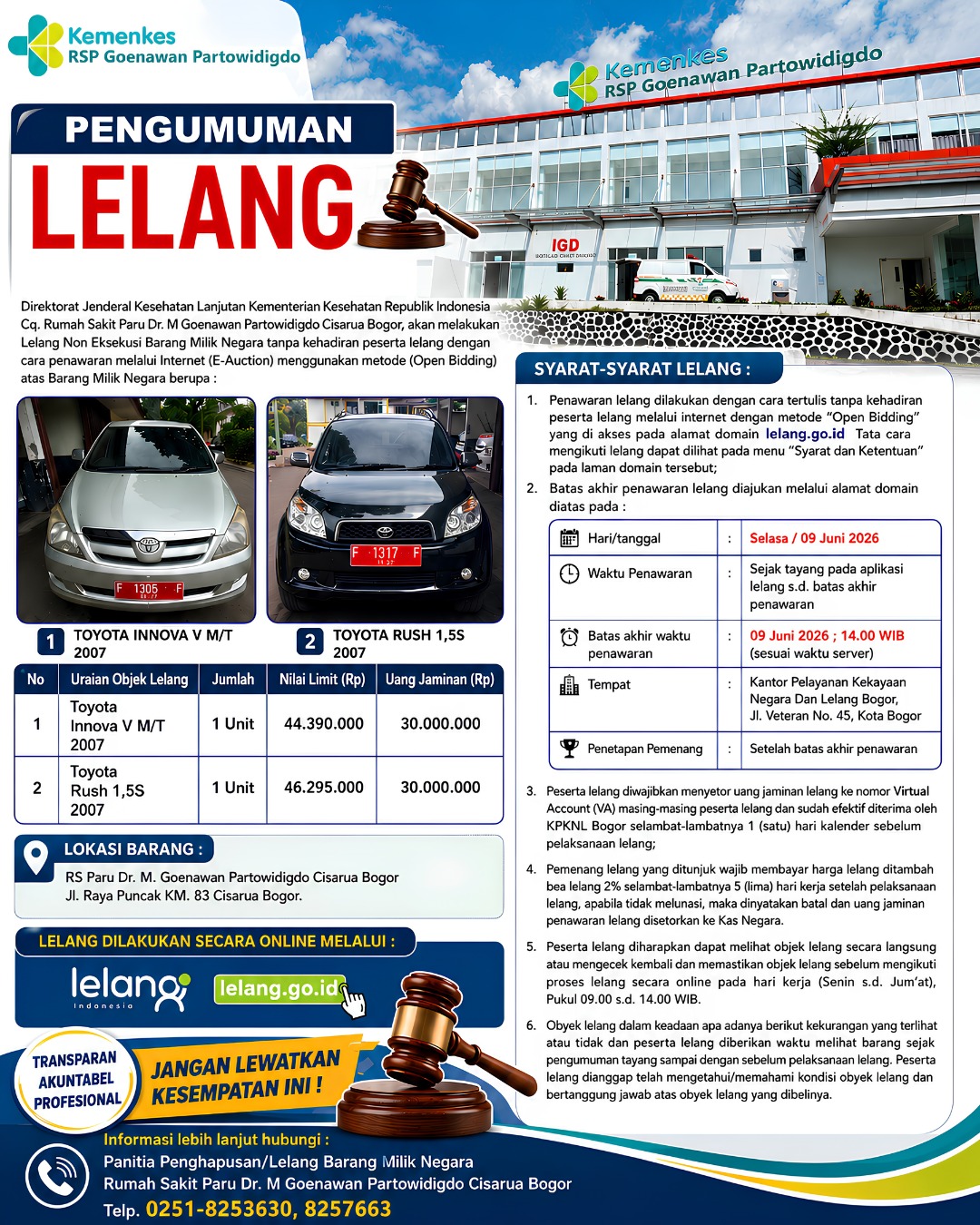 PENGUMUMAN LELANG OPEN BIDDING KENDARAAN